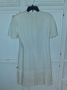 Vintage Ronnie Heller/Saks FifthAveWomen's Ivory Pleated-Hem Short Sleeve Dress